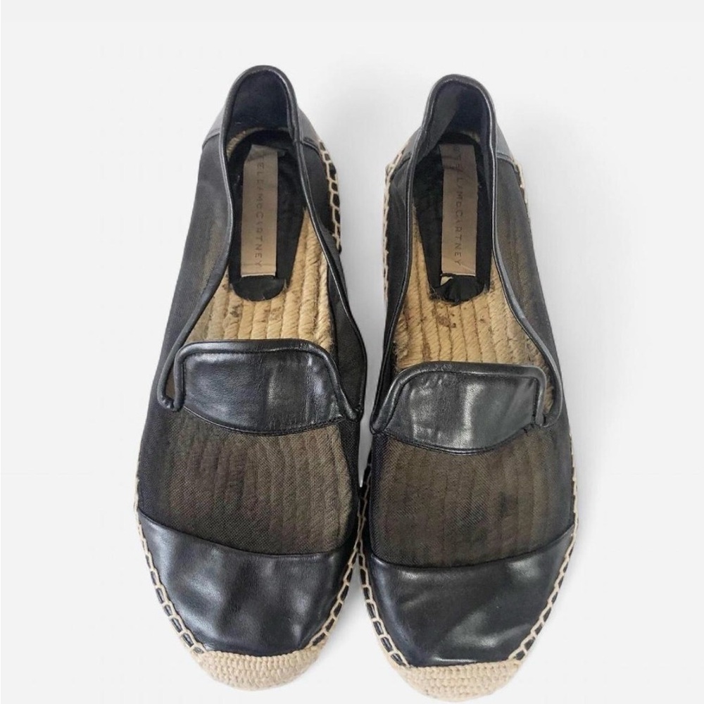 Stella McCartney Black Faux Leather and Mesh Sheer Panel Espadrilles - Picture 2 of 14